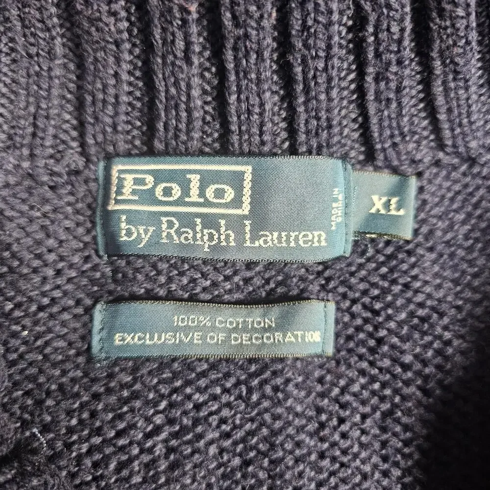 Polo Ralph Lauren Sweater Mens XL Navy Blue Quarter Zip Mock Neck Cotton Knit - Picture 3 of 9